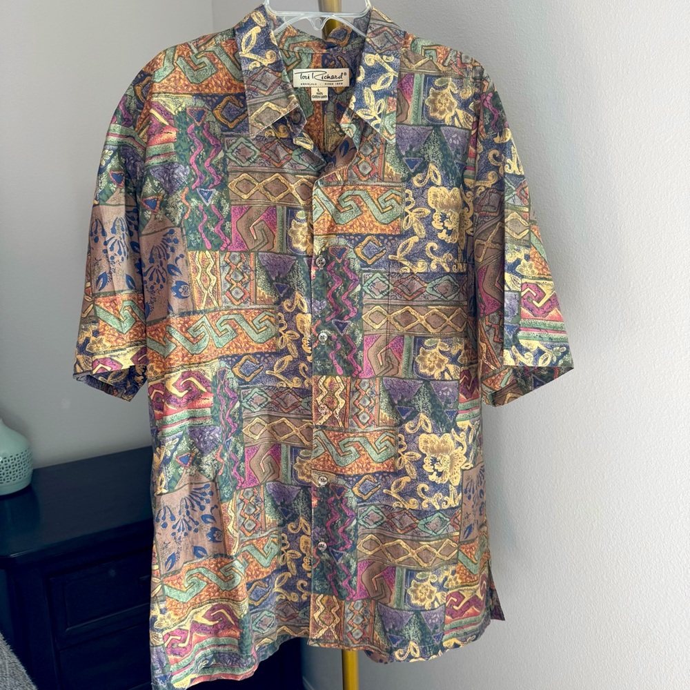 Vintage Tori Richard 100% Cotton Hawaiian Button Down - Brown And Green - Large